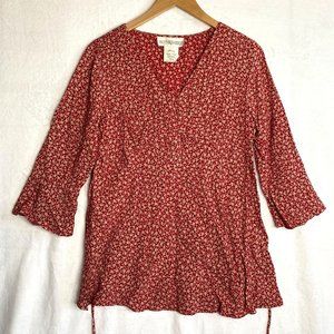 Motherhood Maternity Blouse Top Size M Floral V Neck 3/4 Sleeve Red Tan